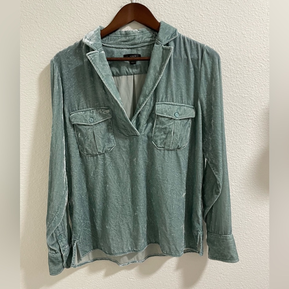 J. Crew Teal Velvet Blouse